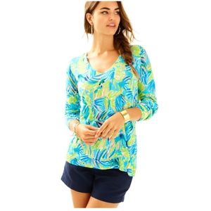 Lilly Pulitzer Liesel 100% Linen Top Serenity XXS